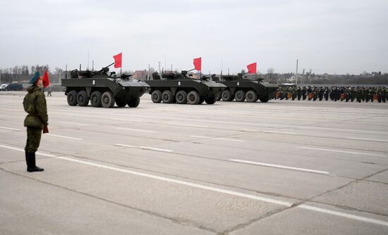 Joint Victory Day drills of combined parade unit, mechanized column and lineup of aircraft