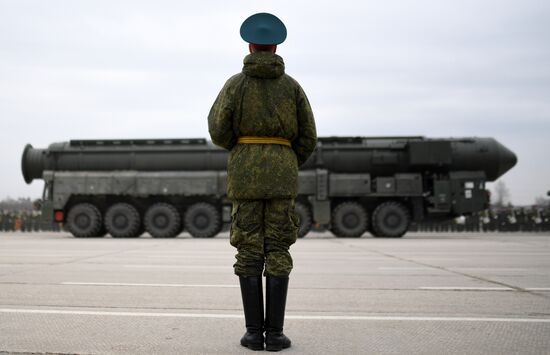 Joint Victory Day drills of combined parade unit, mechanized column and lineup of aircraft