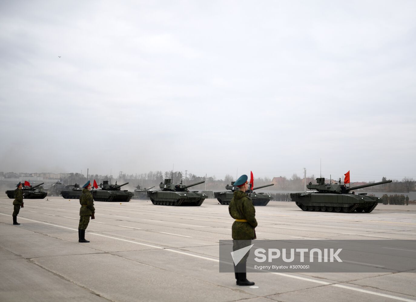 Joint Victory Day drills of combined parade unit, mechanized column and lineup of aircraft