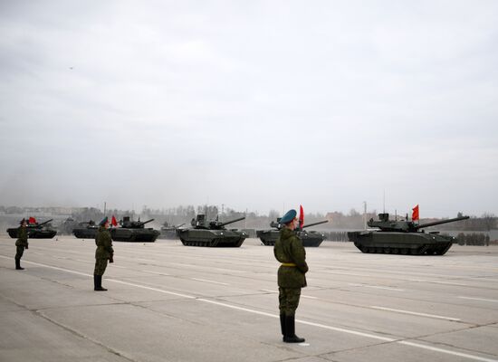 Joint Victory Day drills of combined parade unit, mechanized column and lineup of aircraft