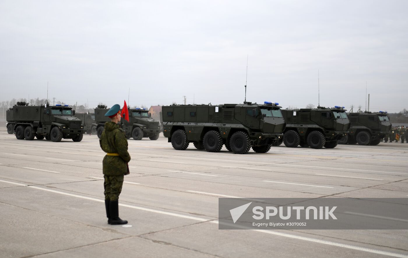 Joint Victory Day drills of combined parade unit, mechanized column and lineup of aircraft