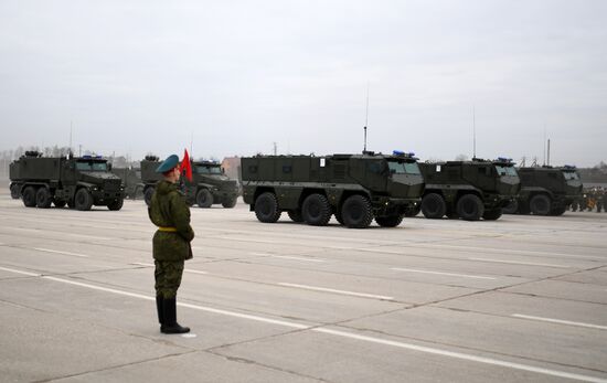 Joint Victory Day drills of combined parade unit, mechanized column and lineup of aircraft
