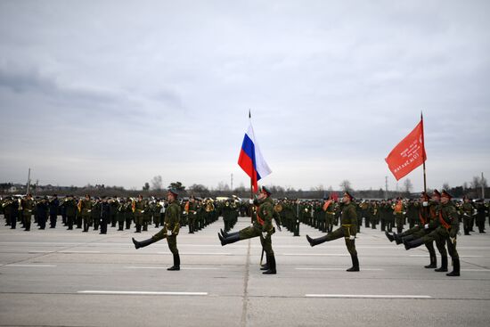 Joint Victory Day drills of combined parade unit, mechanized column and lineup of aircraft