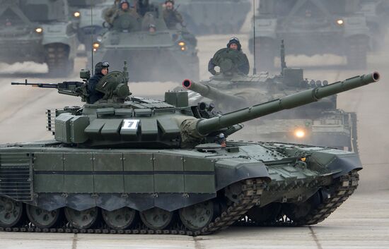 Joint Victory Day drills of combined parade unit, mechanized column and lineup of aircraft