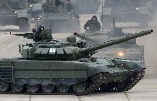 Joint Victory Day drills of combined parade unit, mechanized column and lineup of aircraft