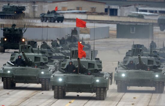 Joint Victory Day drills of combined parade unit, mechanized column and lineup of aircraft