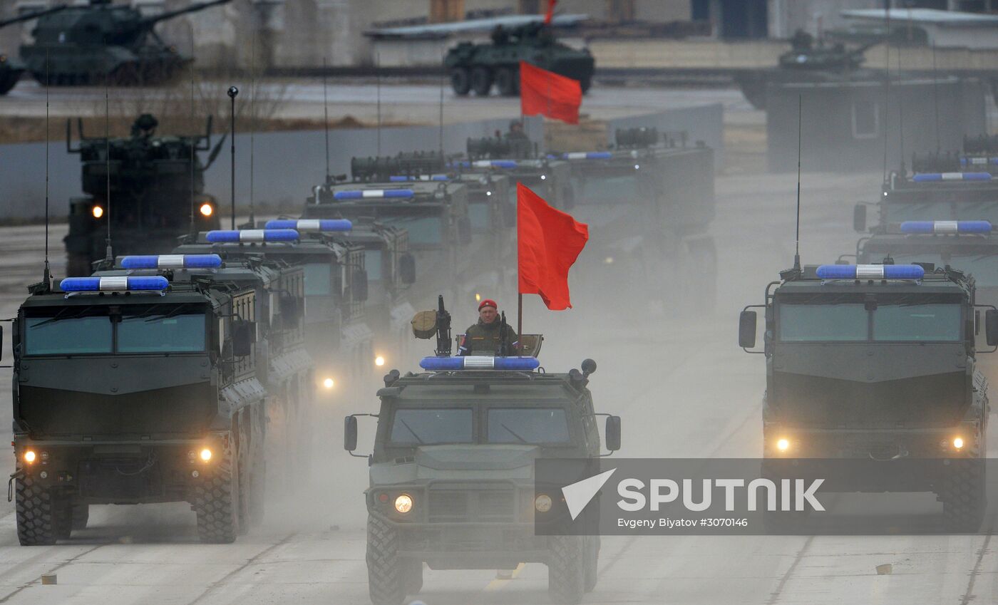 Joint Victory Day drills of combined parade unit, mechanized column and lineup of aircraft