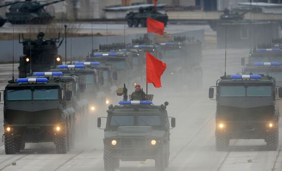 Joint Victory Day drills of combined parade unit, mechanized column and lineup of aircraft