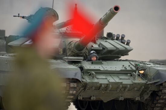 Joint Victory Day drills of combined parade unit, mechanized column and lineup of aircraft