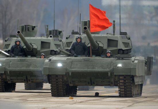 Joint Victory Day drills of combined parade unit, mechanized column and lineup of aircraft