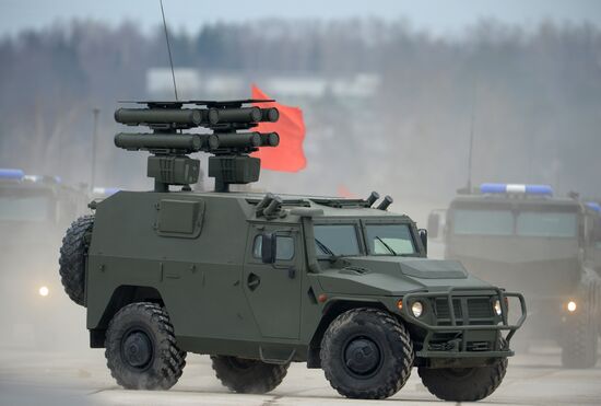 Joint Victory Day drills of combined parade unit, mechanized column and lineup of aircraft