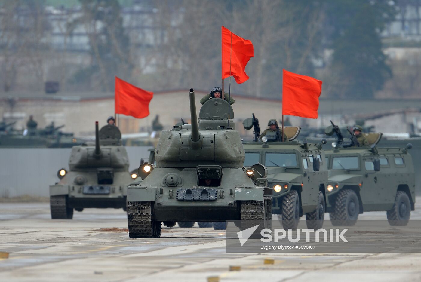 Joint Victory Day drills of combined parade unit, mechanized column and lineup of aircraft