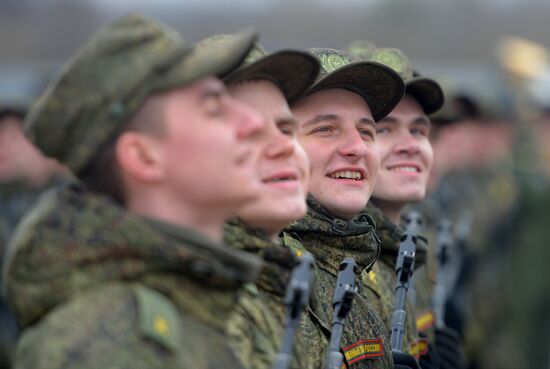 Joint Victory Day drills of combined parade unit, mechanized column and lineup of aircraft