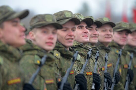 Joint Victory Day drills of combined parade unit, mechanized column and lineup of aircraft