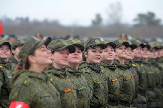 Joint Victory Day drills of combined parade unit, mechanized column and lineup of aircraft