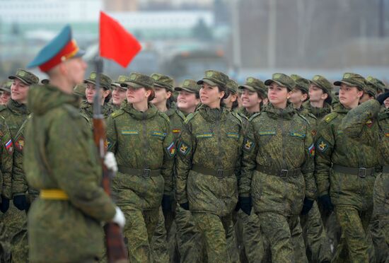 Joint Victory Day drills of combined parade unit, mechanized column and lineup of aircraft