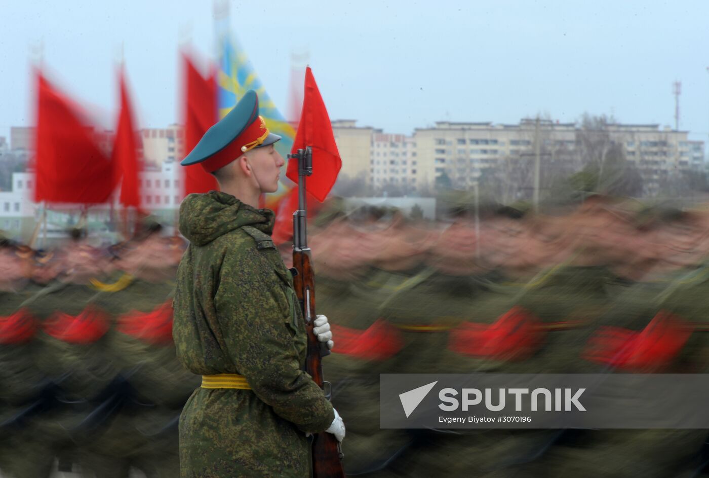 Joint Victory Day drills of combined parade unit, mechanized column and lineup of aircraft