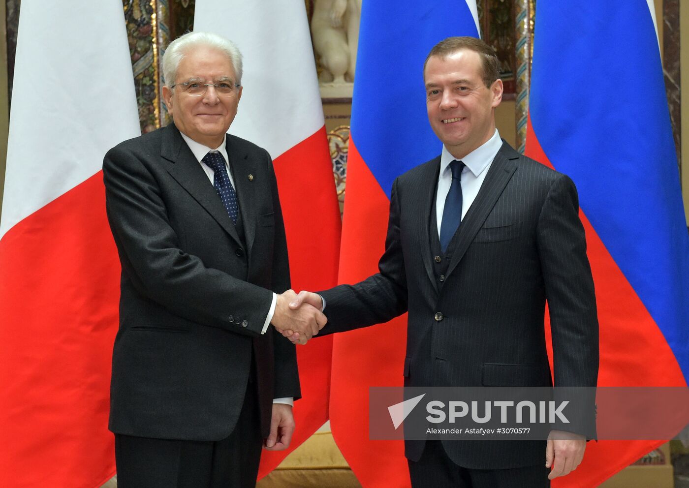 Russian Prime Minister Dmitry Medvedev meets with Italian President Sergio Mattarella