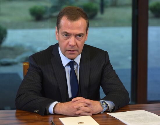 Russian Prime Minister Dmitry Medvedev meets with United Russia party leadership