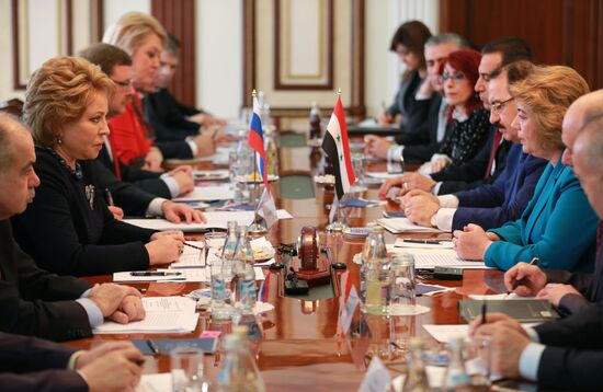 Russian Federation Council Speaker Valentina Matviyenko meets with Speaker of the People's Council of Syria Hadiya Khalaf Abbas