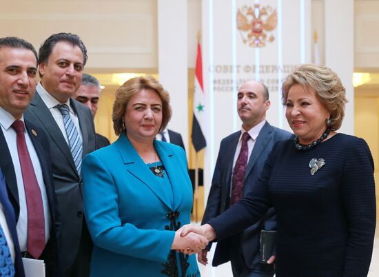Russian Federation Council Speaker Valentina Matviyenko meets with Speaker of the People's Council of Syria Hadiya Khalaf Abbas