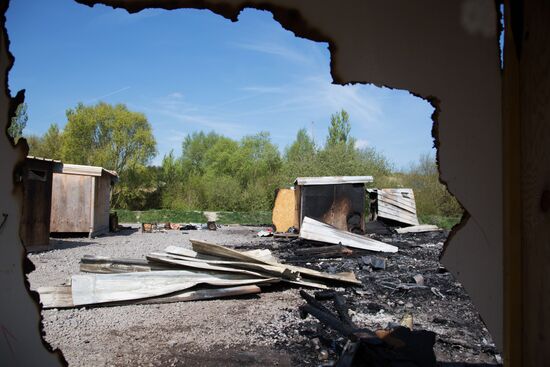 Aftermath of fire at migrant camp in France