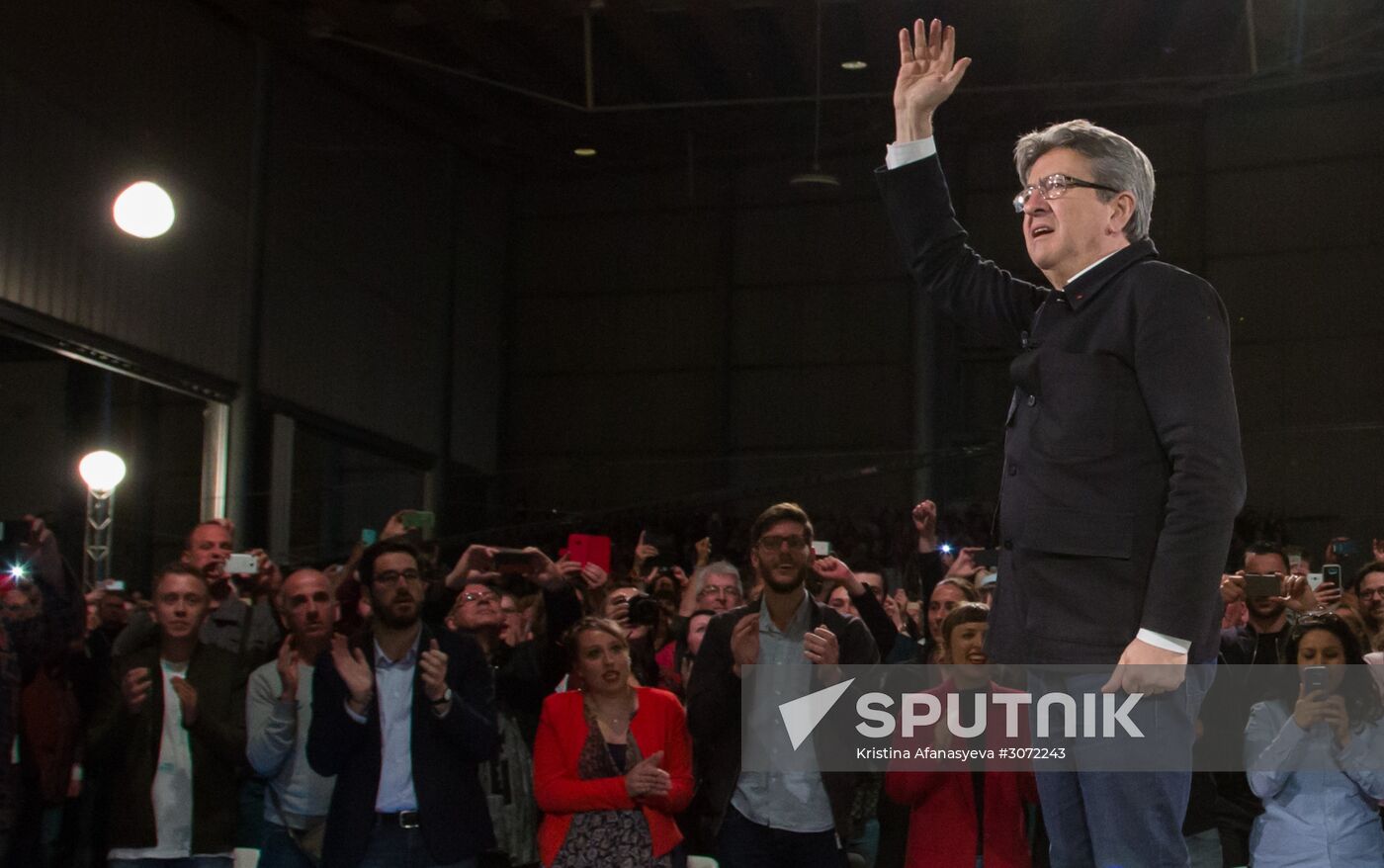 French presidential candidate Jean-Luc Melenchon holds rally in Lille