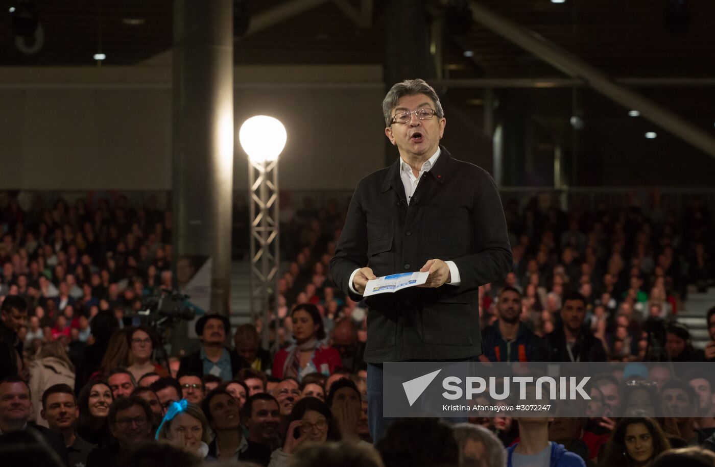 French presidential candidate Jean-Luc Melenchon holds rally in Lille