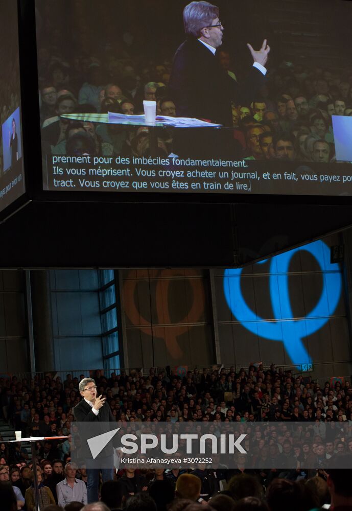 French presidential candidate Jean-Luc Melenchon holds rally in Lille