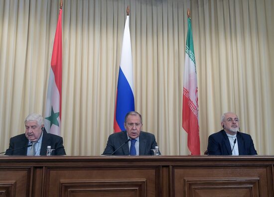 News conference of the Foreign Ministers of Russia, Iran and Syria