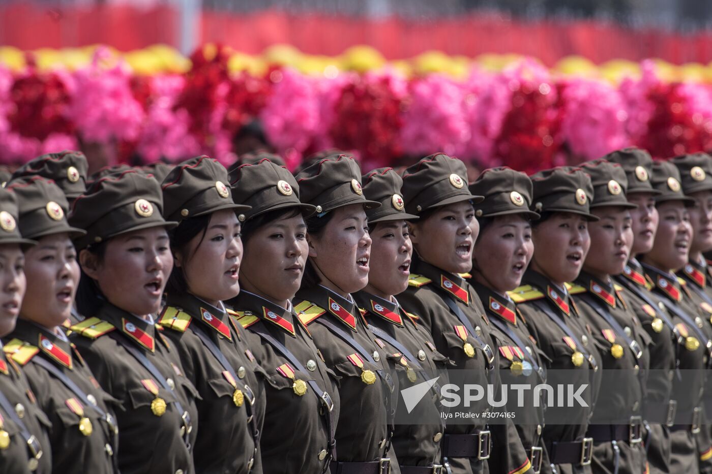 north korean army women marching