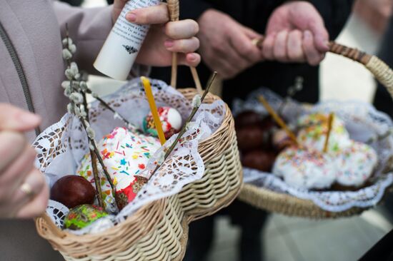 Easter cakes and eggs blessed on Holy Saturday