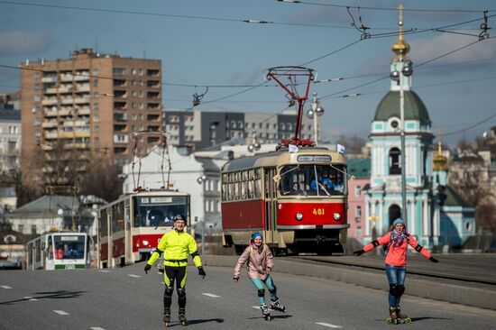 Tram parade in Moscow