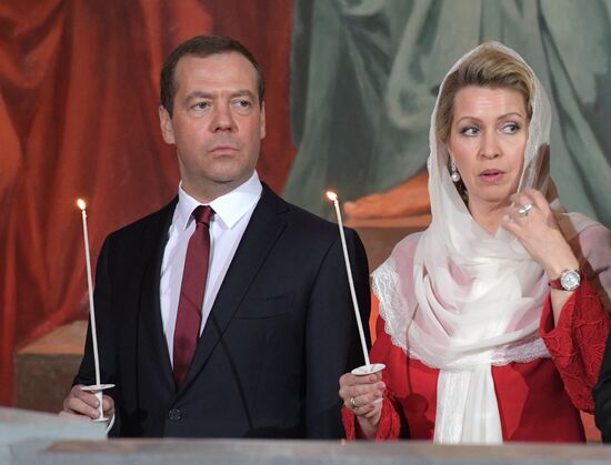 Russian President Vladimir Putin and Russian Prime Minister attend Easter service at Christ the Savior Cathedral