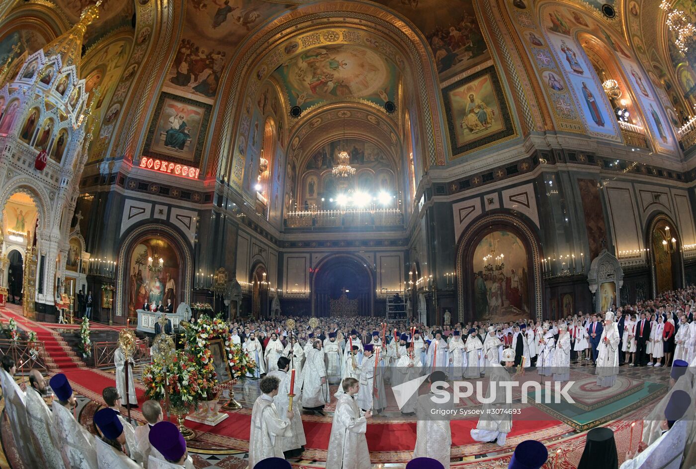 Russian President Vladimir Putin and Russian Prime Minister attend Easter service at Christ the Savior Cathedral