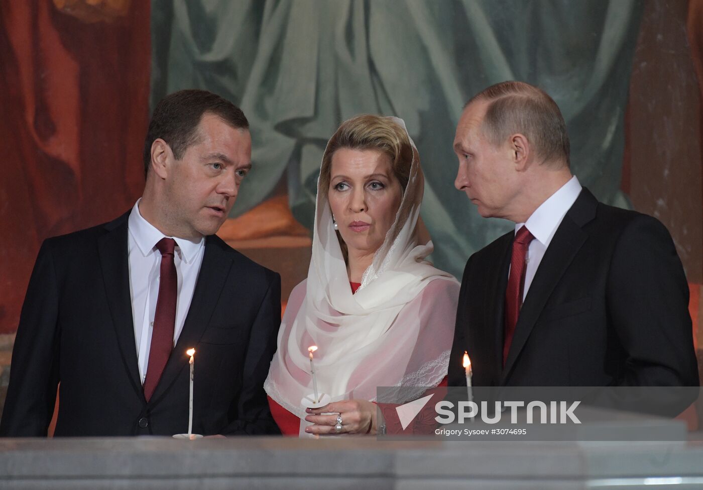 Russian President Vladimir Putin and Russian Prime Minister attend Easter service at Christ the Savior Cathedral
