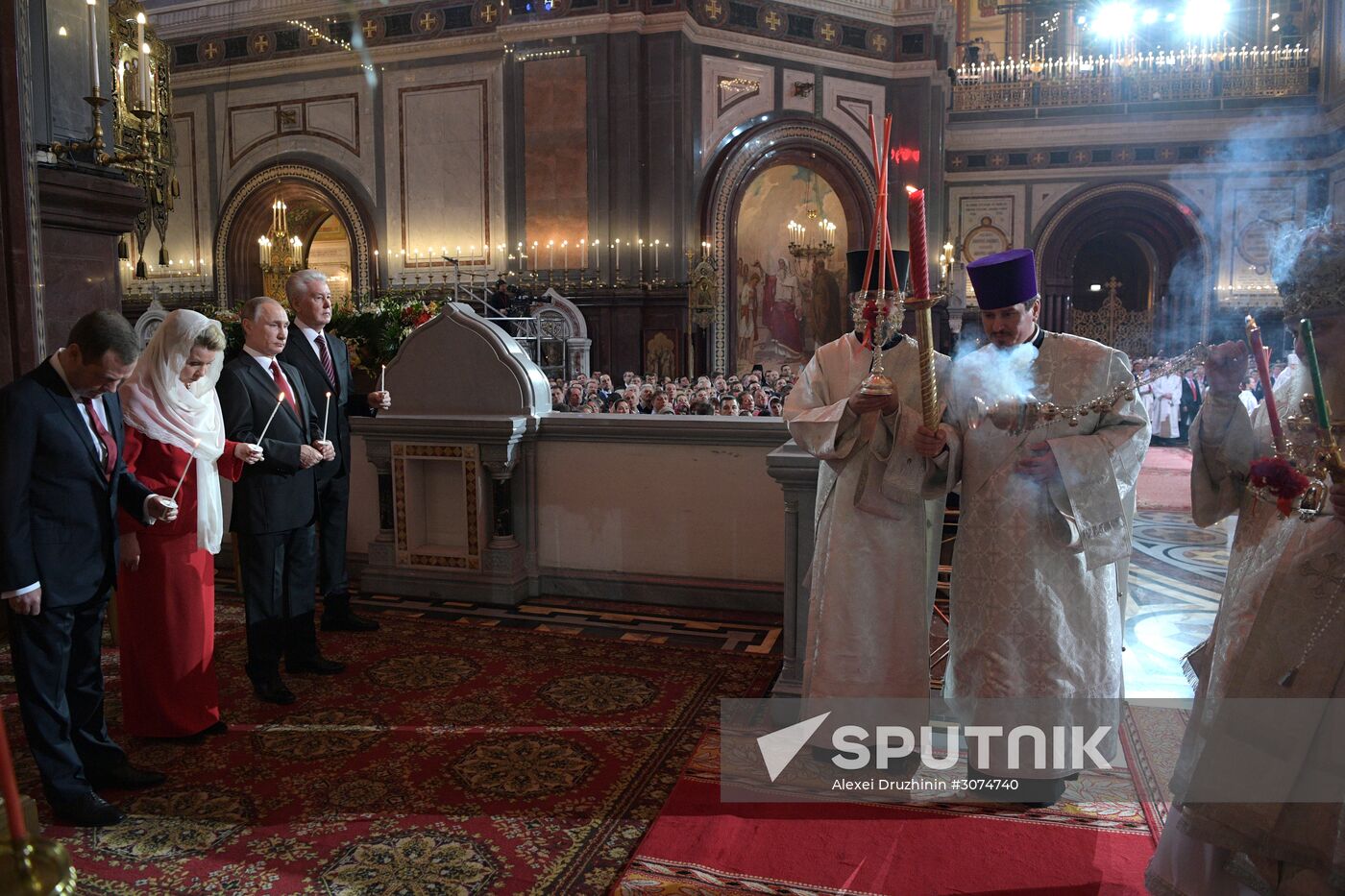 Russian President Vladimir Putin and Russian Prime Minister attend Easter service at Christ the Savior Cathedral