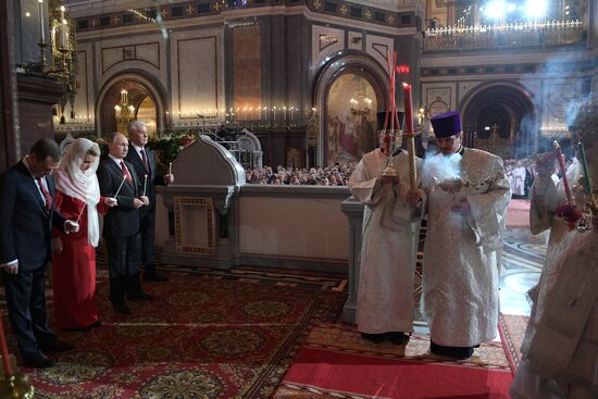 Russian President Vladimir Putin and Russian Prime Minister attend Easter service at Christ the Savior Cathedral