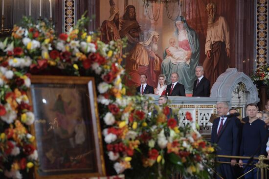Russian President Vladimir Putin and Russian Prime Minister attend Easter service at Christ the Savior Cathedral