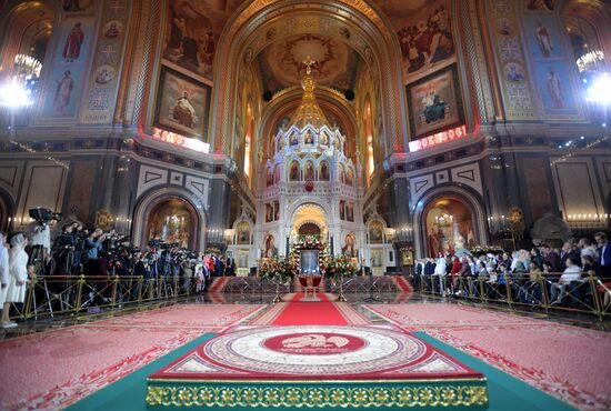 Russian President Vladimir Putin and Russian Prime Minister attend Easter service at Christ the Savior Cathedral