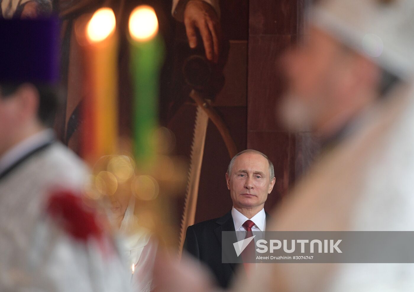Russian President Vladimir Putin and Russian Prime Minister attend Easter service at Christ the Savior Cathedral