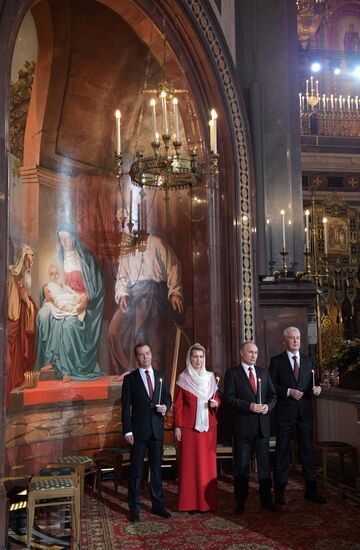 Russian President Vladimir Putin and Russian Prime Minister attend Easter service at Christ the Savior Cathedral