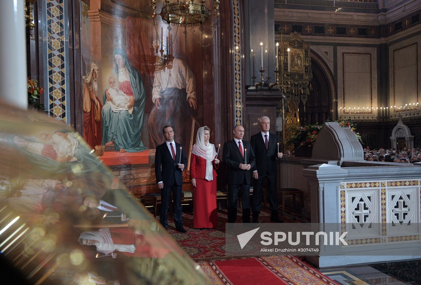 Russian President Vladimir Putin and Russian Prime Minister attend Easter service at Christ the Savior Cathedral