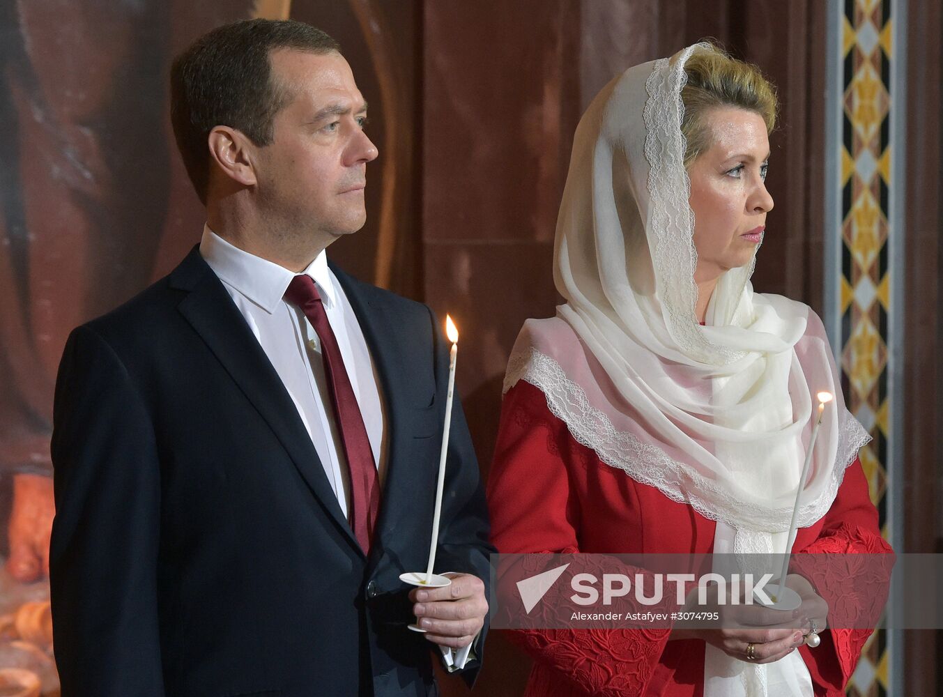 Russian President Vladimir Putin and Russian Prime Minister attend Easter service at Christ the Savior Cathedral