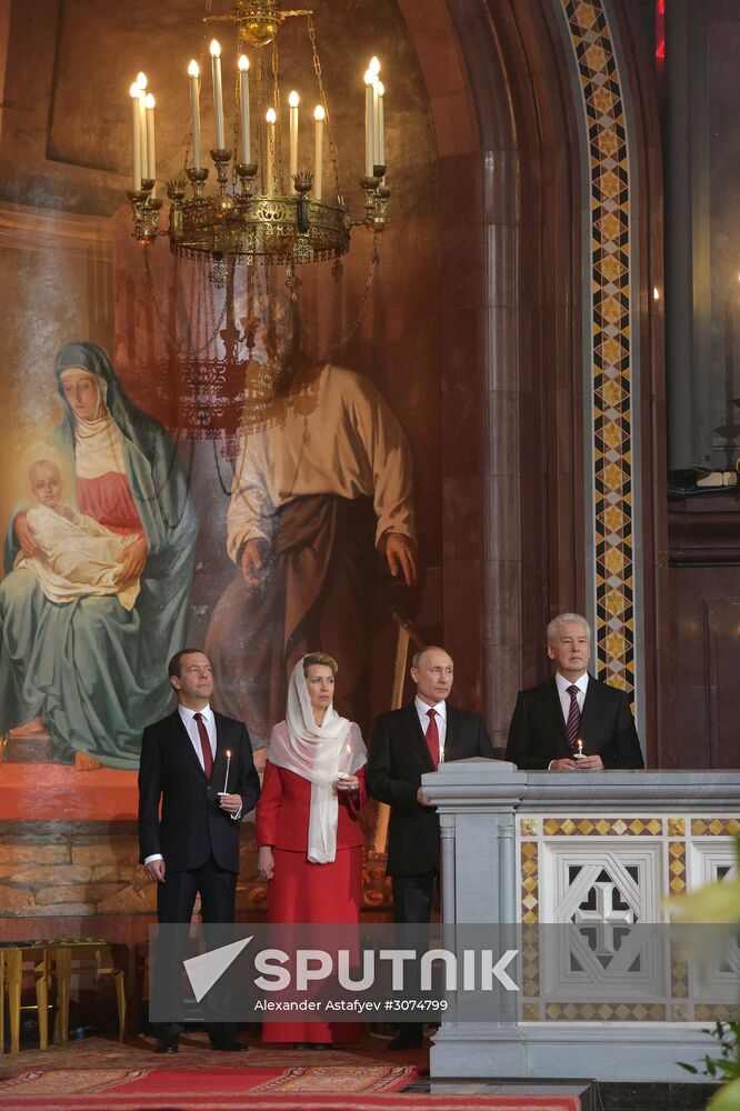 Russian President Vladimir Putin and Russian Prime Minister attend Easter service at Christ the Savior Cathedral