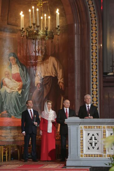 Russian President Vladimir Putin and Russian Prime Minister attend Easter service at Christ the Savior Cathedral