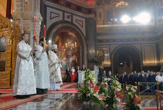 Russian President Vladimir Putin and Russian Prime Minister attend Easter service at Christ the Savior Cathedral