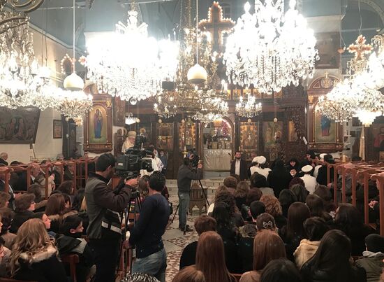 Easter service at church in Saidnaya, Syria