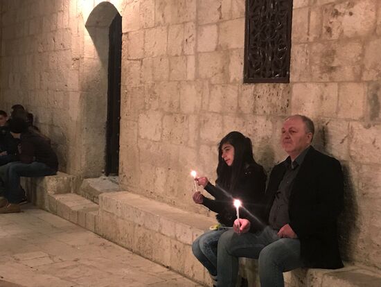 Easter service at church in Saidnaya, Syria