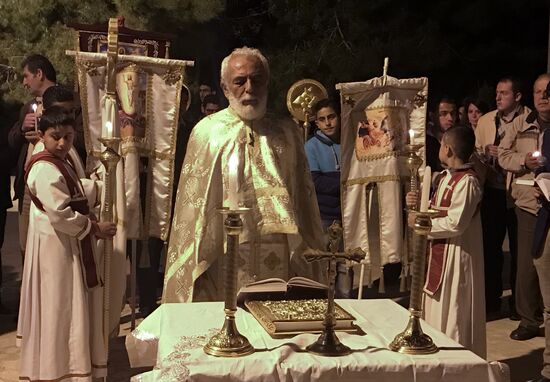 Easter service at church in Saidnaya, Syria